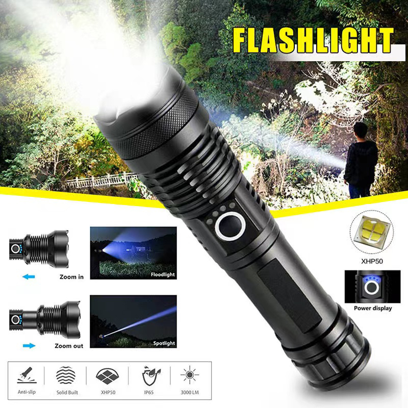 Outdoor Camping Lamp - Высокомощный светодиодный фонарик XHP70 USB-C, перезаряжаемый
